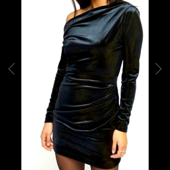 Dynamite Dresses & Skirts - Carey one shoulder velvet dress-Navy